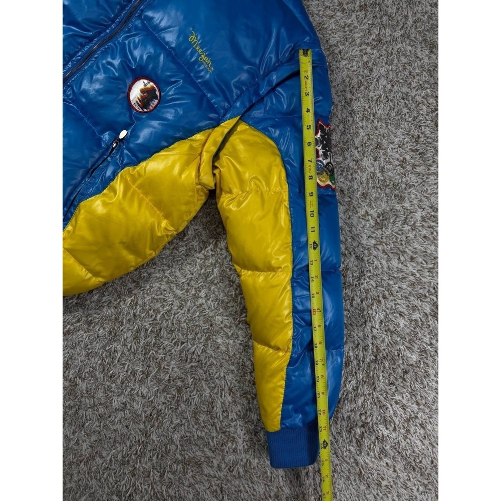 Vintage Meezan Ski Team Patch Puffer Jacket Blue Yellow Men's Large - Picture 8 of 14